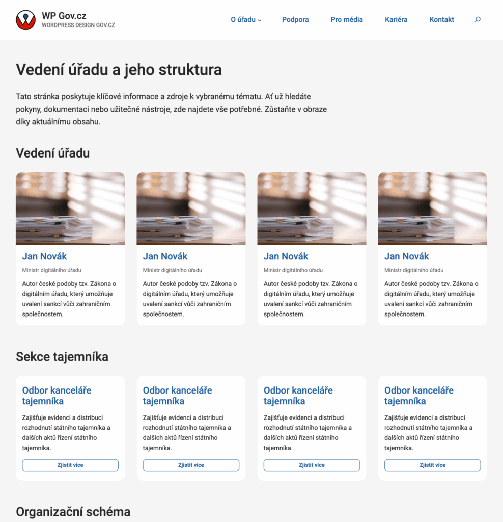 WordPress šablona - Vedení úřadu a jeho struktura