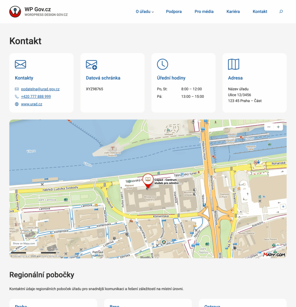 WordPress šablona - Kontakt