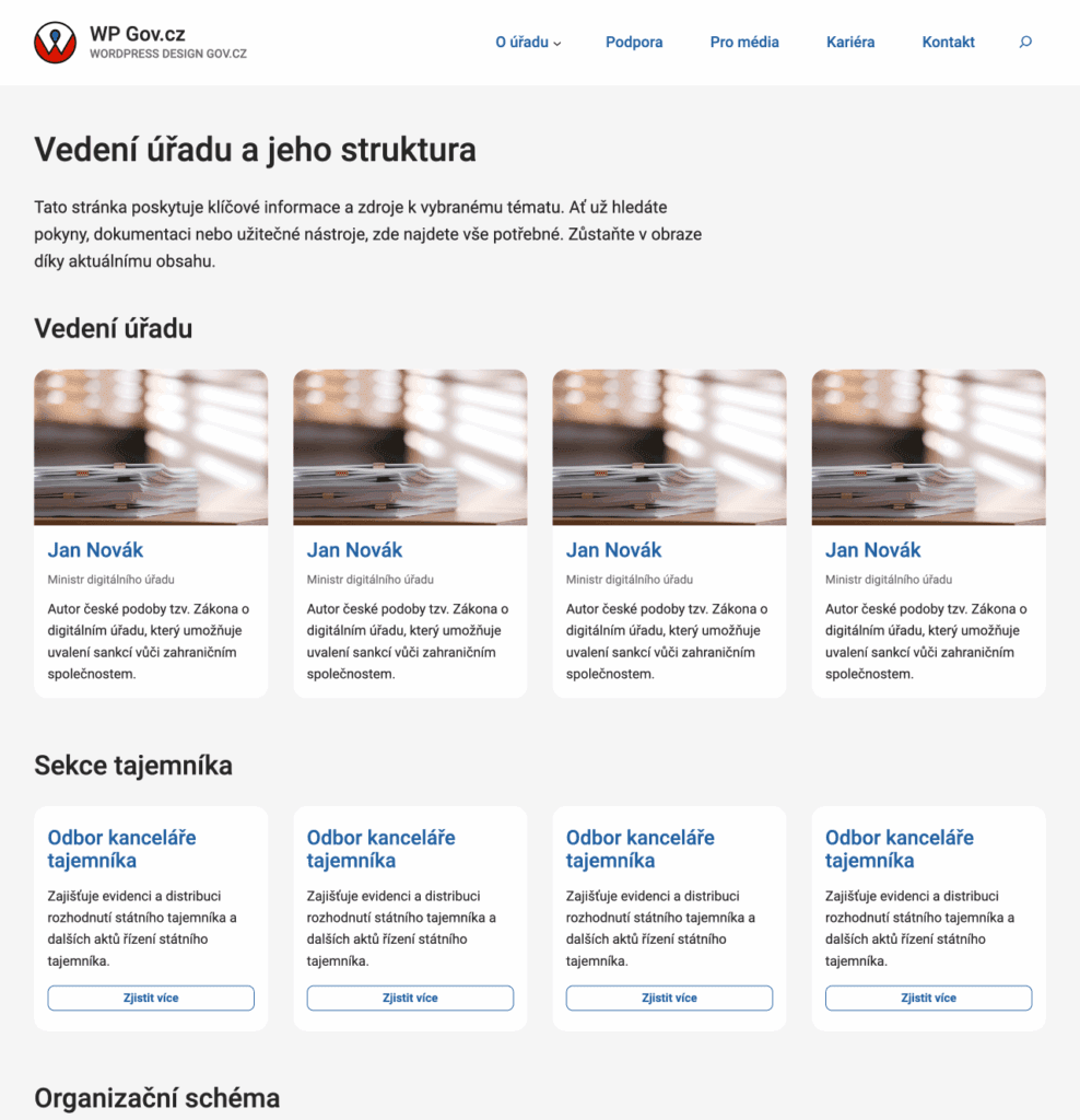 WordPress šablona - Vedení úřadu a jeho struktura