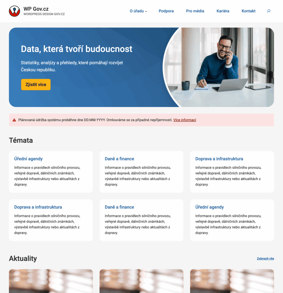 WordPress šablona - Úvodní stránka